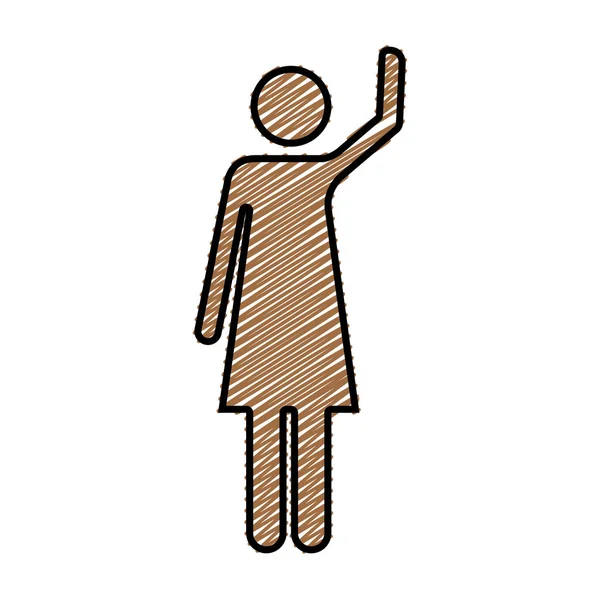 Kleur potlood tekening silhouet van pictogram vrouw met linkerarm verhoogd — Stockvector