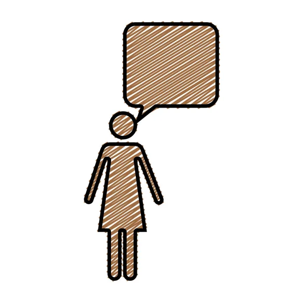 Renk karakalem kabarcık konuşma ile piktogram kadın silüeti — Stok Vektör