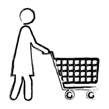 tek renkli alışveriş sepeti ile piktogram kadın silüeti bulanık