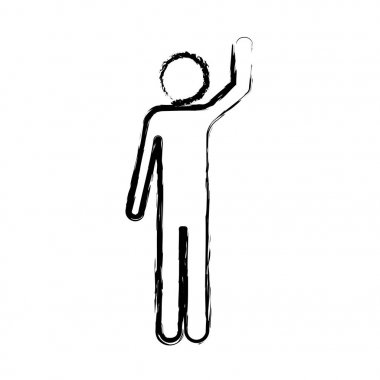 tek renkli siluet piktogram adamın sol kol kaldırdı bulanık.