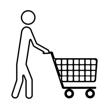 alışveriş sepeti ile piktogram adamın tek renkli siluet