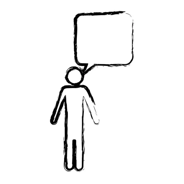 Monochroom wazig silhouet van pictogram man met bubble toespraak — Stockvector