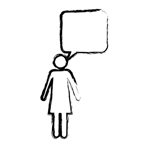 Silueta borrosa monocromática de mujer pictograma con discurso de burbuja — Archivo Imágenes Vectoriales