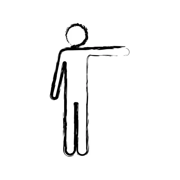 Silhouette floue monochrome du pictogramme homme pointant avec le bras gauche — Image vectorielle