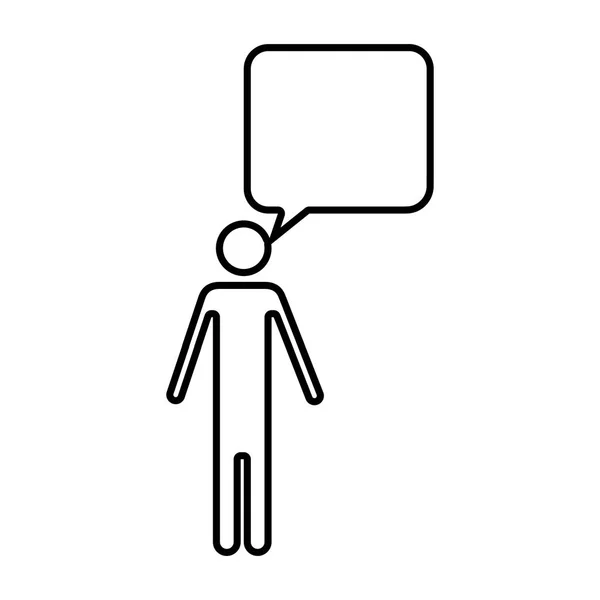 Silhouette monochrome de pictogramme homme avec bulle de parole — Image vectorielle