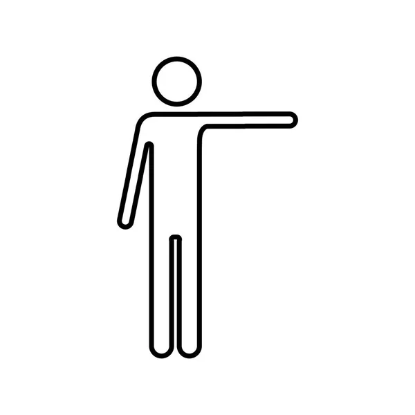 Silhueta monocromática de pictograma homem apontando com braço esquerdo — Vetor de Stock