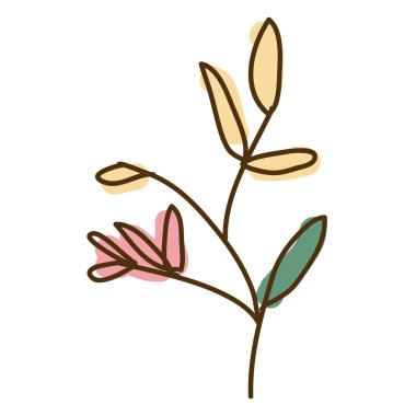 suluboya el şube bazı yaprakları kuru ve yeşil bir yaprak ile çizilmiş silueti