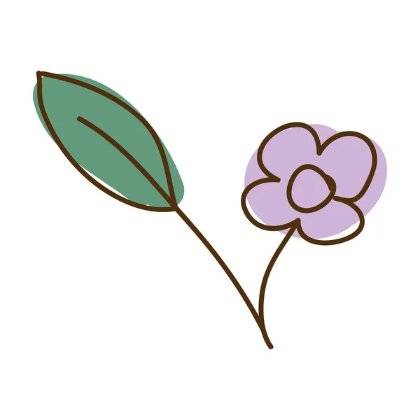 Aquarelle dessinée à la main silhouette de fleur pourpre avec tige et feuille — Image vectorielle
