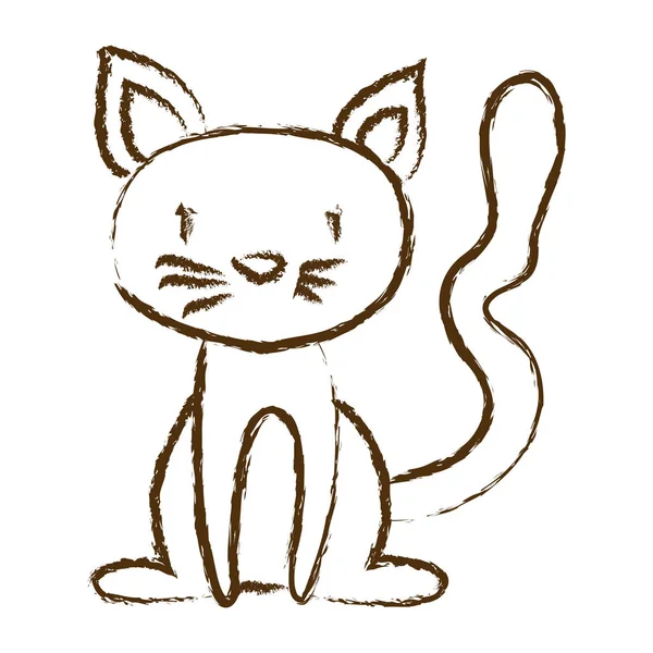 Монохромный ручной силуэт сидящей кошки — стоковый вектор