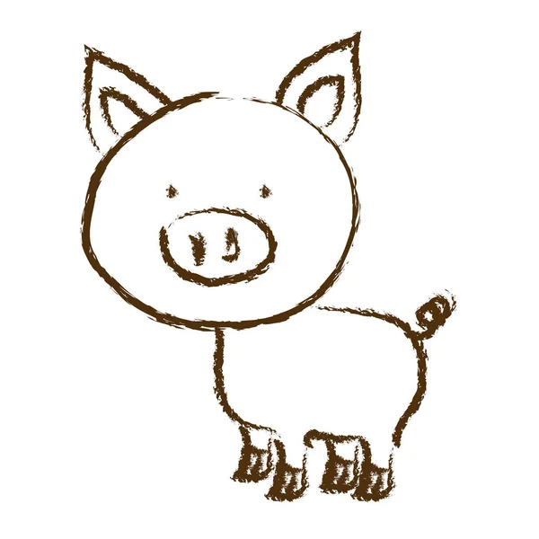 单色手绘制的轮廓的猪 — 图库矢量图片