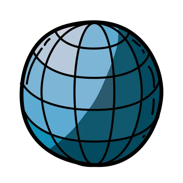 Silhouette leggera disegnata a mano di sfera con meridiani e maglia con mezza ombra — Vettoriale Stock