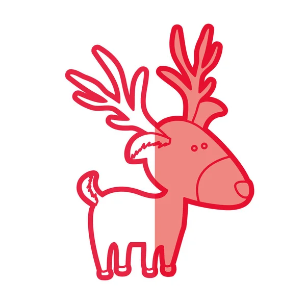 红色轮廓的漫画驯鹿站 — 图库矢量图片