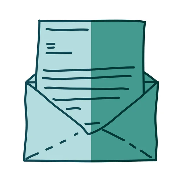 Aguamarina silueta dibujada a mano de correo sobre abierto — Archivo Imágenes Vectoriales