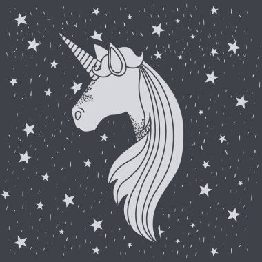 yıldız desen ve yüzü olmayan tek boynuzlu at kafası tek renkli arka plan