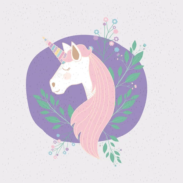 Färgglada ram med ansikte unicorn och blomdekor — Stock vektor