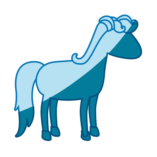 Modrá silueta kreslený anonymní koně stojí — Stockový vektor