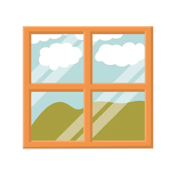Färg bakgrunden av landskap av bergen bakom fönstret — Stock vektor