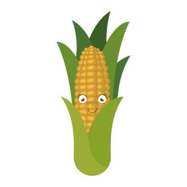 Beyaz arka plan ile mısır koçanı karikatür ile yaprakları