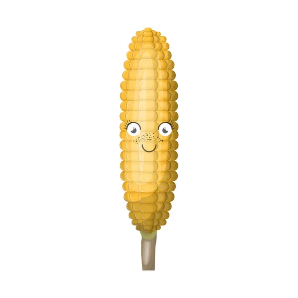 Fondo blanco con caricatura de mazorca de maíz realista en primer plano — Vector de stock