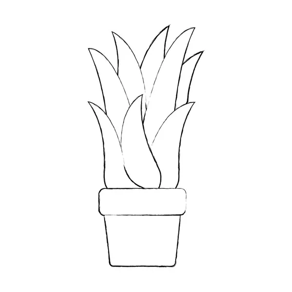 Silhouette sfocata monocromatica della pianta di mais in vaso di fiori — Vettoriale Stock
