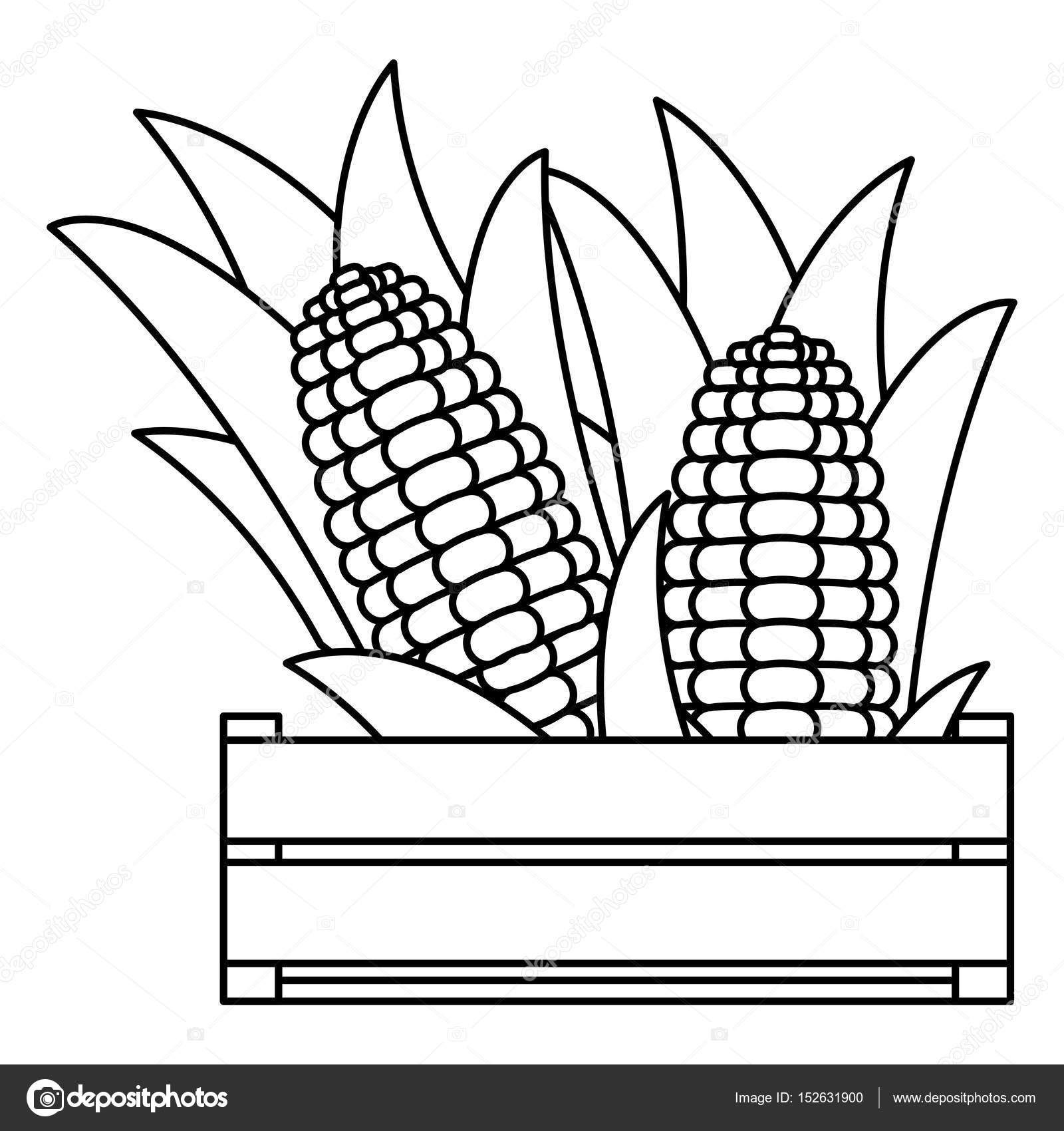 근접 촬영에 옥수수 cobs와 나무 상자의 두꺼운 윤곽선의 검은 실루엣 스톡 벡터 - ©grgroupstock 152631900, image size:963x1024