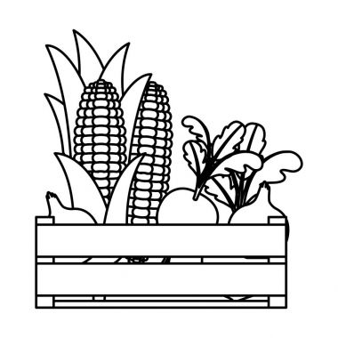 siyah ahşap kutu sebze ile kalın kontur silüeti