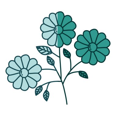 Papatya çiçek kök ve yaprakları aquamarine kümesiyle suluboya siluet