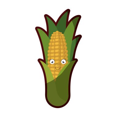 Beyaz arka plan ile mısır koçanı karikatür yaprakları ve yarı gölge ile