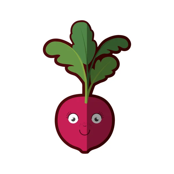 白色背景的红甜菜漫画与茎叶与半影 — 图库矢量图片