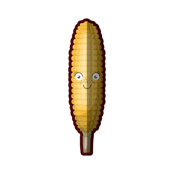Fondo blanco con caricatura de mazorca de maíz realista en primer plano y media sombra — Archivo Imágenes Vectoriales