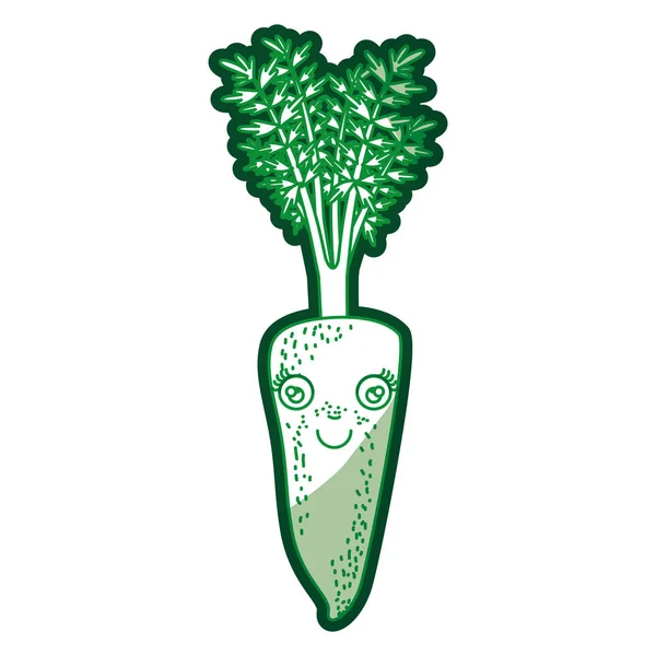 Grüne Silhouette der Karotten-Karikatur mit Stiel und Blättern — Stockvektor