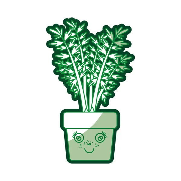 Zielony sylwetka karykatury marchew roślina w doniczce — Wektor stockowy