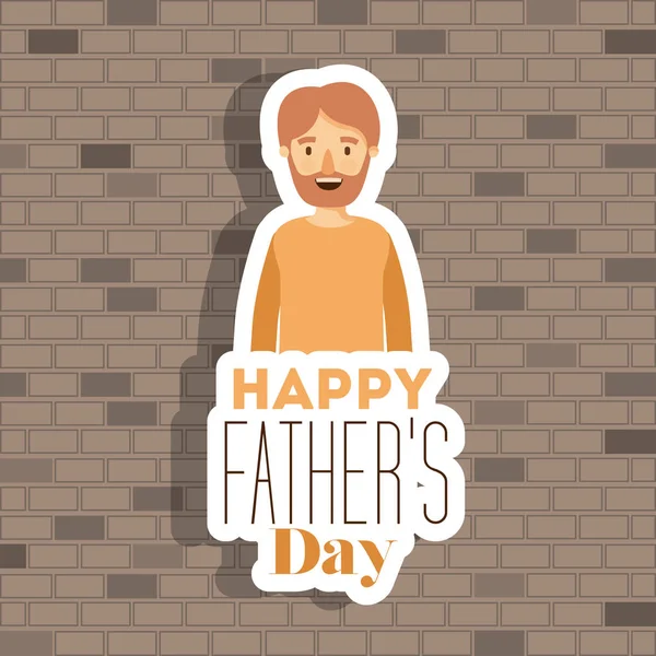 Vägg bakgrund med mannen halva kroppen med text av happy fars dag — Stock vektor