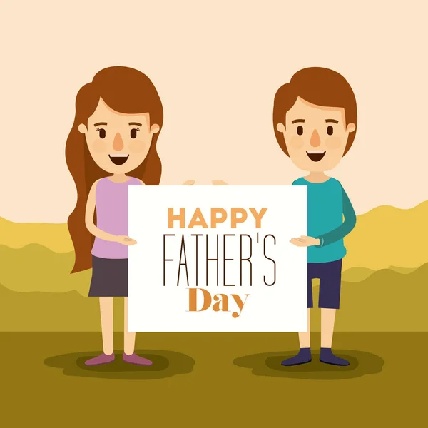 Kleurrijke achtergrond van childs teken van gelukkig vaders dag houden — Stockvector