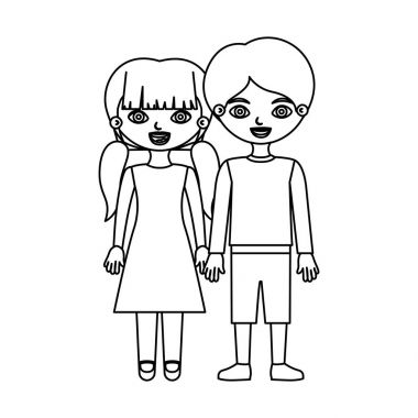 Sketch silhouette couple children with taken hands vector