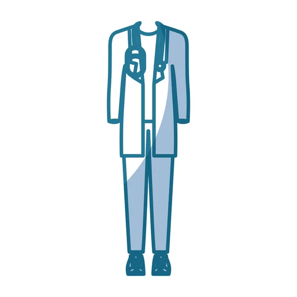 Silueta azul sombreado de hombre médico ropa profesional — Vector de stock