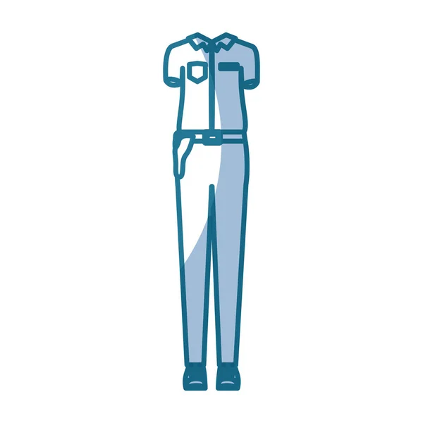 Blå siluett skuggning av kvinnliga enhetliga kläddesign — Stock vektor