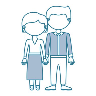 Mavi kontur renk bölümleri meçhul kaç kadın bluz ve etek adam resmi takım elbise ve alınan eller ile