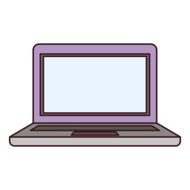 Beyaz arka plan ile ön ekran mor ve siyah kontur ile dizüstü bilgisayar