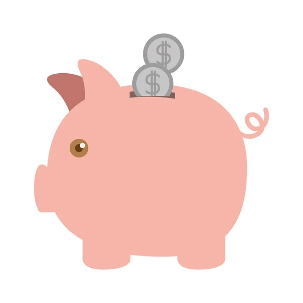 Kleurrijke silhouet van moneybox in de vorm van varken met munten — Stockvector