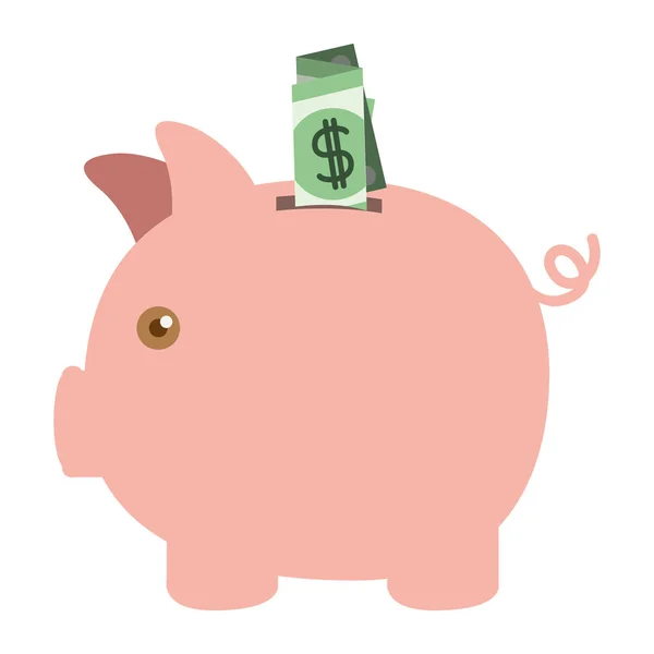 Sagoma colorata di moneybox a forma di maiale con banconota del dollaro — Vettoriale Stock