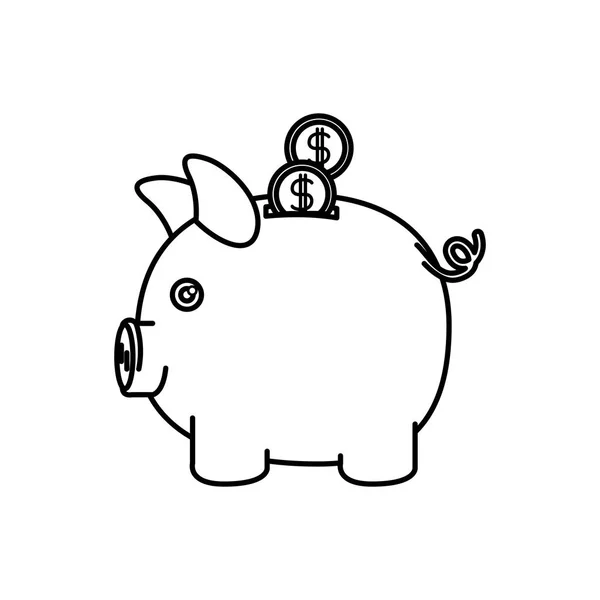 Черный силуэт копилки в форме свиньи с монетами — стоковый вектор