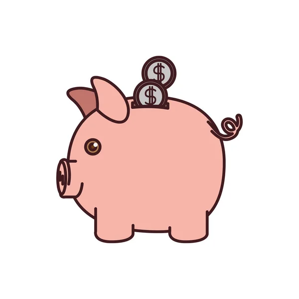 Färgglad silhuetten av Sparbössa i form av gris med mynt och svart kontur — Stock vektor