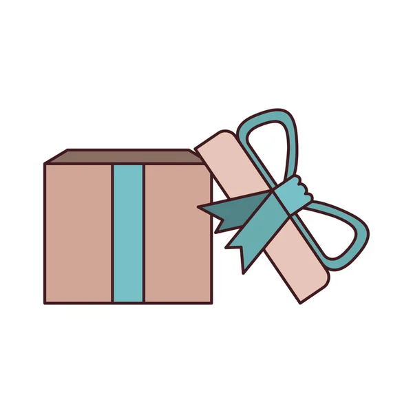 Boîte cadeau ouverte colorée avec ruban décoratif et topknot avec contour noir — Image vectorielle