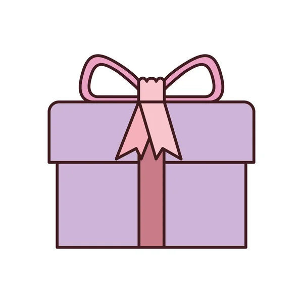 Boîte cadeau coloré avec ruban décoratif et topknot et contour noir — Image vectorielle