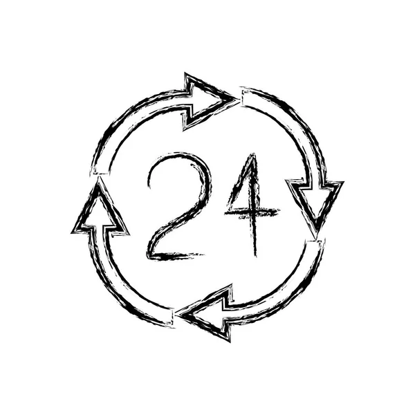 Silueta borrosa monocromo de 24 horas icono del círculo de flecha — Archivo Imágenes Vectoriales