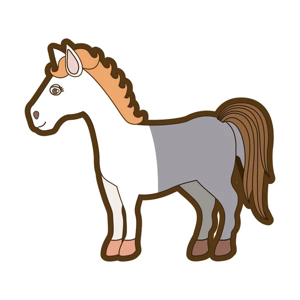 Colores claros de caballo de dibujos animados de pie y contorno grueso — Vector de stock