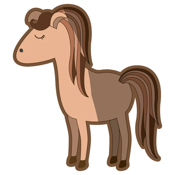 カラフルなたてがみと尾を持つ漫画雌馬の茶色の明確なシルエット — ストックベクタ