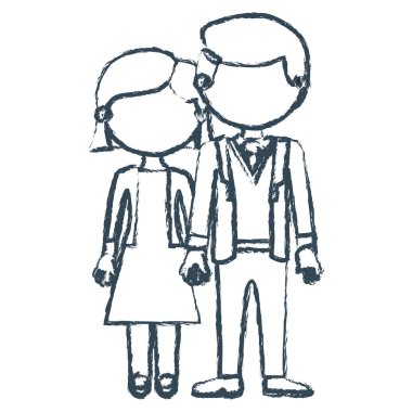 kadın elbiseli kısa saç ve alınan ellerle resmi elbiseli adam bulanık mavi kontur meçhul Çift