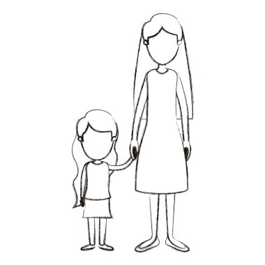 bulanık siluet çizgi film tam vücut meçhul anne kızla el ele